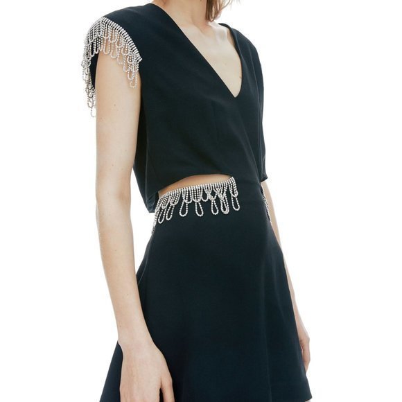 H&M Studio‎ Collections 2022 Black Rhinestone Detail Cutout Mini Black Dress XL - Picture 3 of 16